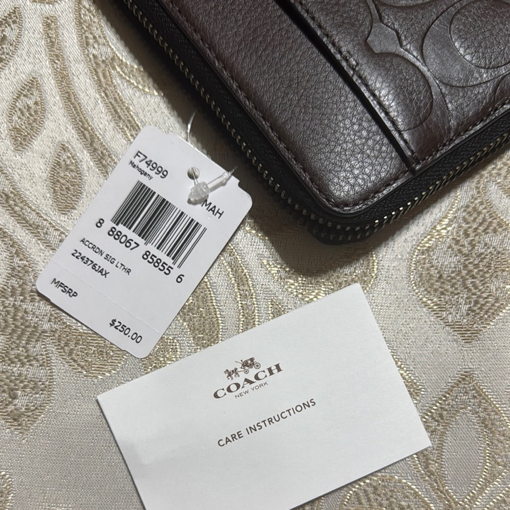 Coach Embossed Accordn Signature Leather Wallet - Dark Brown - Picture 7 of 11